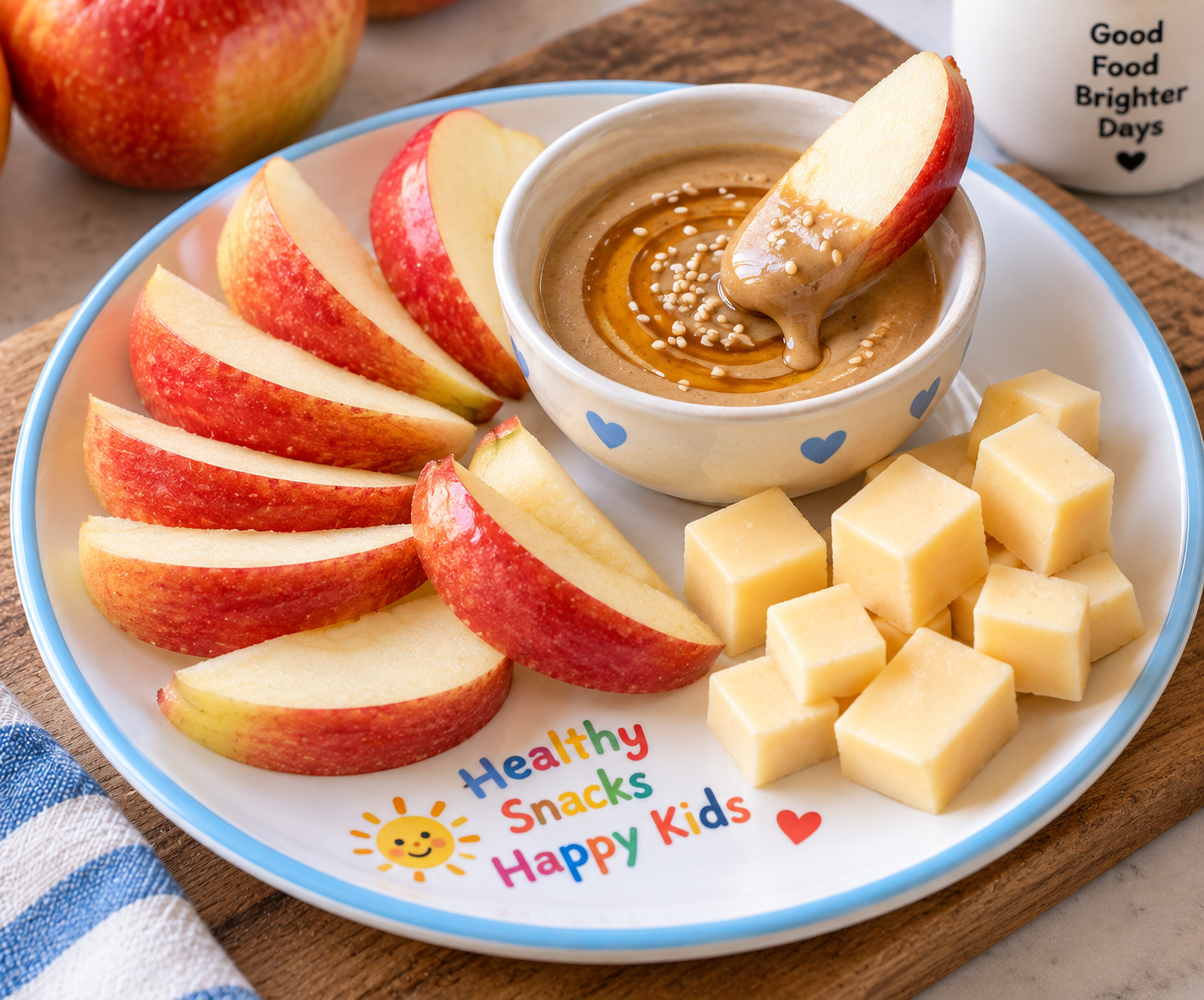 Apple, Cheese & Tahini Snack Plate